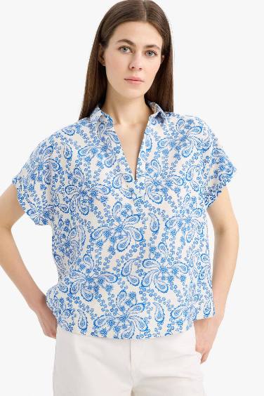 Oversize Geniş Kalıp Çiçekli Kısa Kollu Bluz