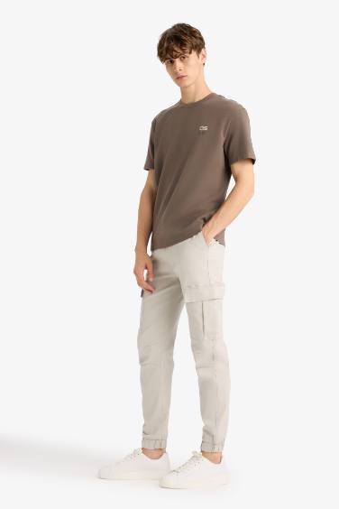 Regular Fit Elastic Waist Gabardine Cargo Pants