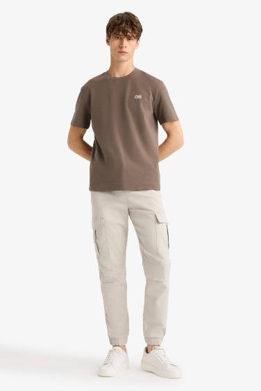 Regular Fit Elastic Waist Gabardine Cargo Pants