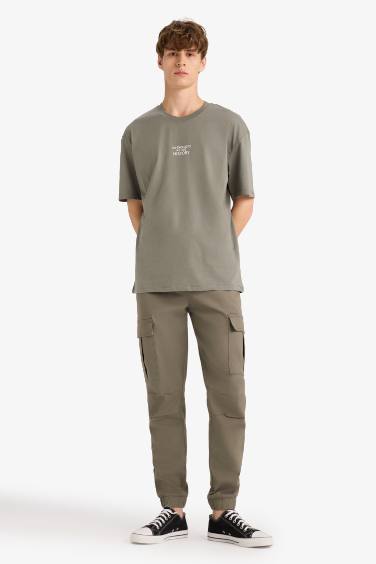 Брюки джоггер из габардина с карго-карманами и эластичным поясом