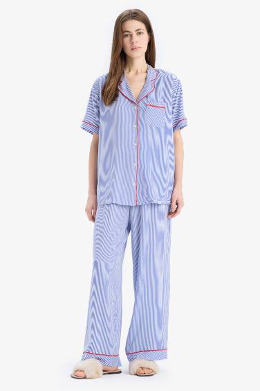 Pijama Takımı Viskon Kısa Kollu Üst Beli Lastikli Uzun Alt-Fall in Love