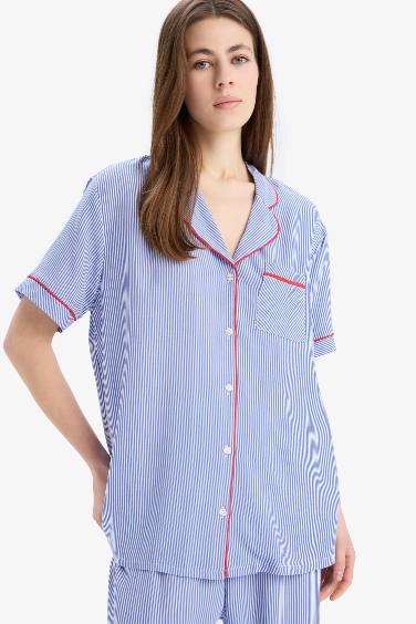 Pijama Takımı Viskon Kısa Kollu Üst Beli Lastikli Uzun Alt-Fall in Love