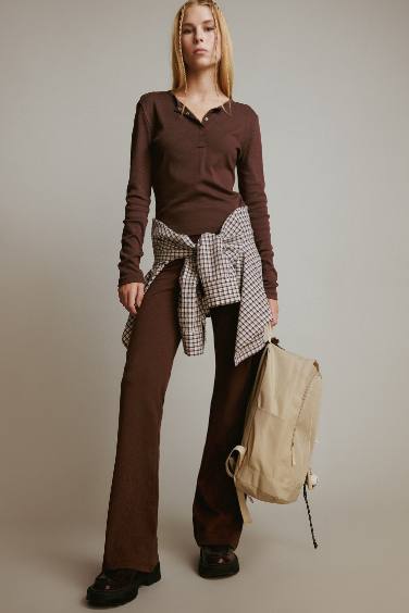 Coool Fitted Düğmeli Yaka Ribana Uzun Kollu Tişört