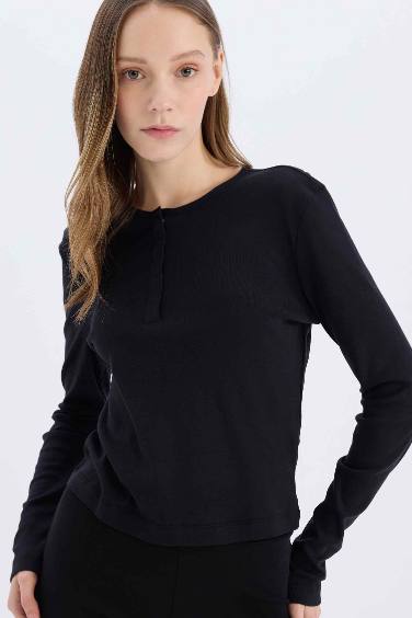 Fitted Ribbed Basic Long Sleeve T-Shirt