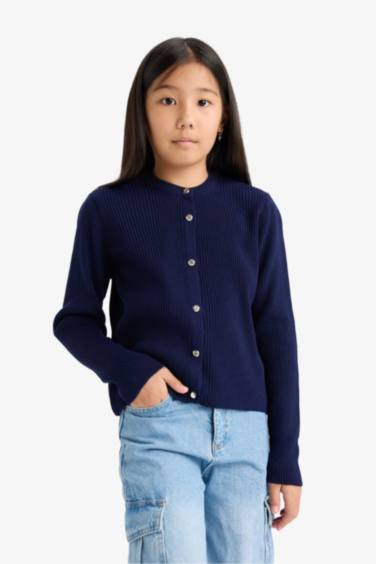 Cardigan en tricot à col rond et boutons pour fille