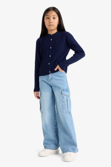 Cardigan en tricot à col rond et boutons pour fille