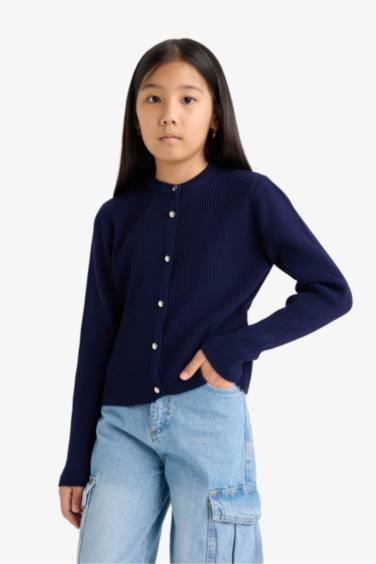 Cardigan en tricot à col rond et boutons pour fille