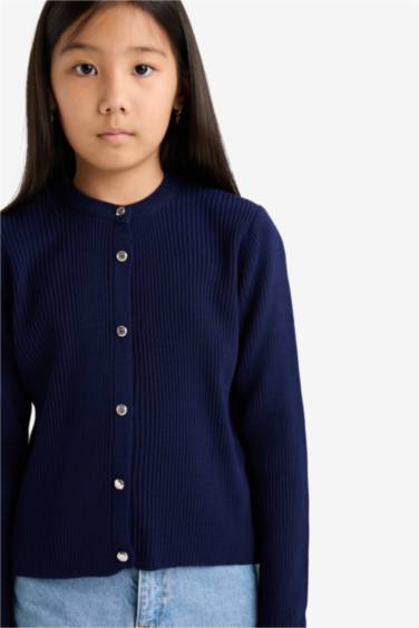 Cardigan en tricot à col rond et boutons pour fille