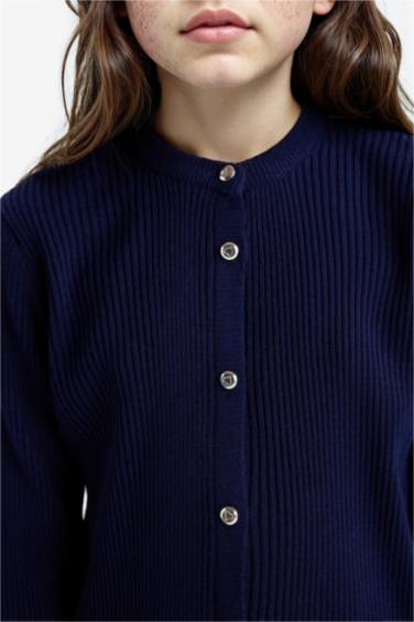 كارديجان بناتي تريكو قصة عادية برقبة مستديرة بأزرار