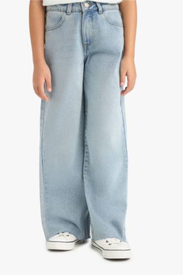 بنطرون جينز بناتي وايد ليج برجل واسع بجيب