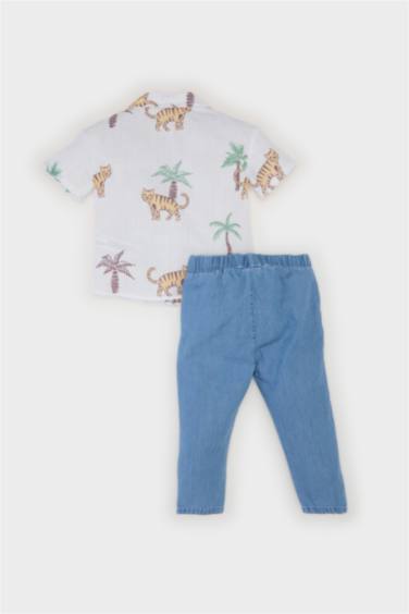 Baby Boy Patterned Flam Poplin Shirt Jeans 2 Piece Set