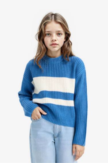 Girl Standard Fit Crew Neck Striped Pullover