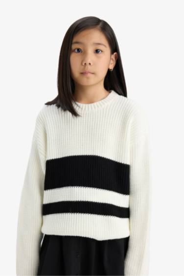 Girl Standard Fit Crew Neck Striped Pullover