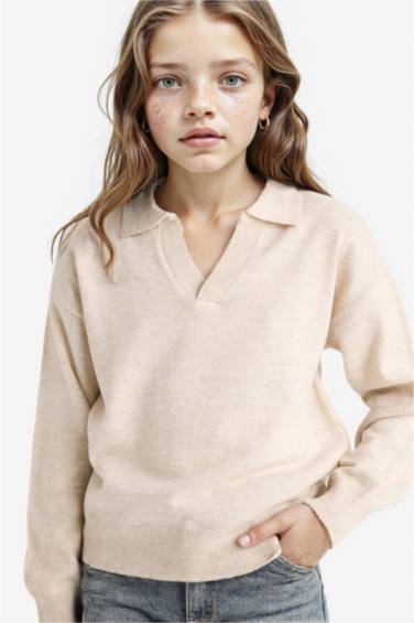 Girl Standard Fit Polo Neck Knit Pullover