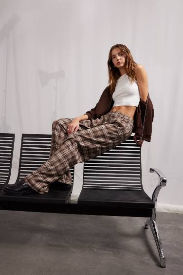 Straight Fit Plaid Trousers