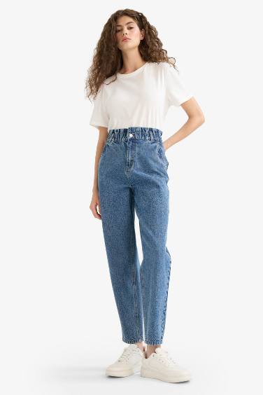 Paperbag High Waist Straight Leg Jeans