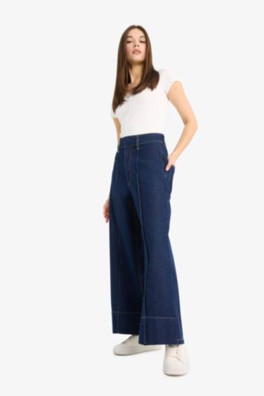 Kısa Geniş Paça Yüksek Bel Crop Fit Crop Jean Pantolon