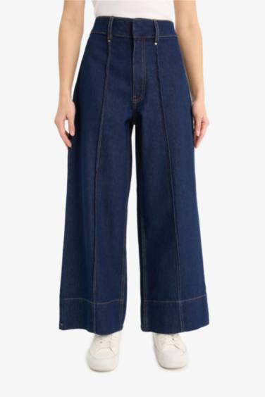 Kısa Geniş Paça Yüksek Bel Crop Fit Crop Jean Pantolon