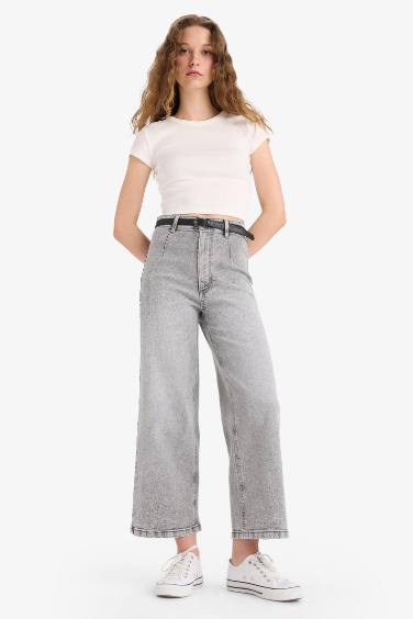 Culotte High Waist Straight Leg Jeans