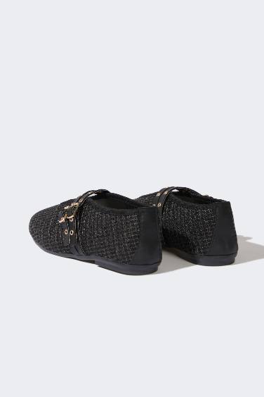 Girl Straw Detailed Ballerina Flat Shoes