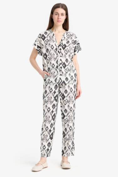 بنطرون كاروت فيت مطبوع فيسكوز برجل واسع وخصر عالي