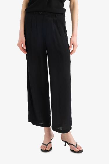 Culotte Fit Regular Hem Double Pocket Linen Blended Trousers