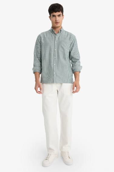 قميص بولو مخطط كم طويل قصة عادية