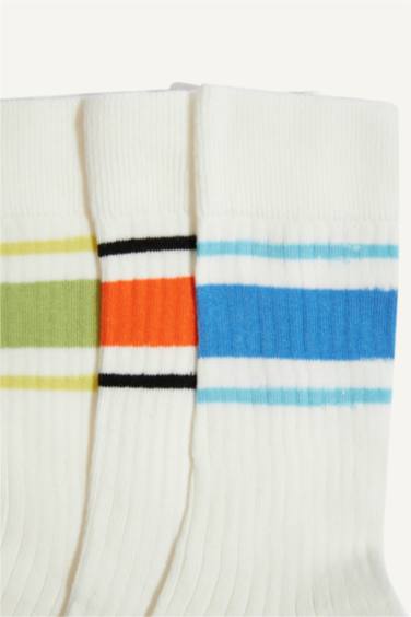 Erkek Dikişsiz Rahat Lastikli 3'lü Penye Pamuklu Premium Uzun Çorap