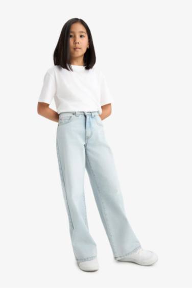 بنطرون جينز بناتي وايد ليج برجل واسع