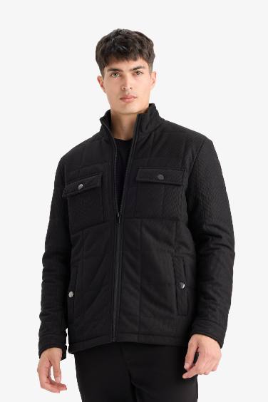 Slim Fit Dar Kesim Dik Yaka Astarlı Fermuarlı Cepli Kışlık Şişme Penye Mont
