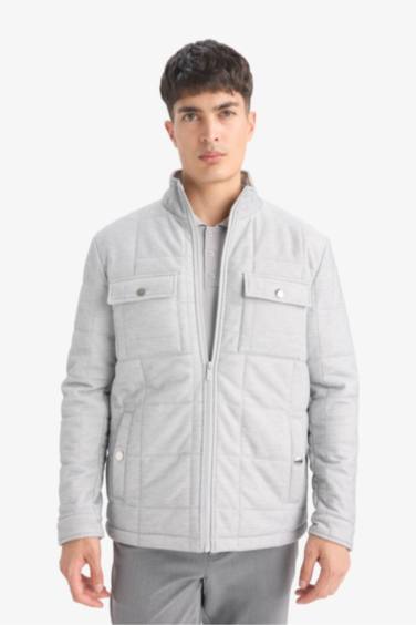 Slim Fit Dar Kesim Dik Yaka Astarlı Fermuarlı Cepli Kışlık Şişme Penye Mont