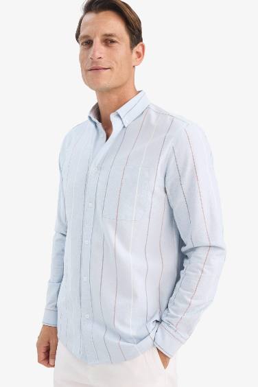 Regular Fit Polo Shirt Striped Cotton Long Sleeve Shirt