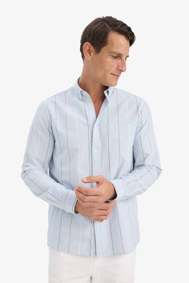 Regular Fit Polo Shirt Striped Cotton Long Sleeve Shirt