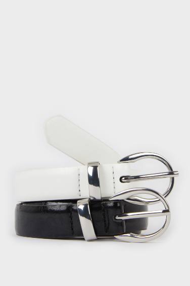 Woman Faux Leather 2 Piece Daily Belt