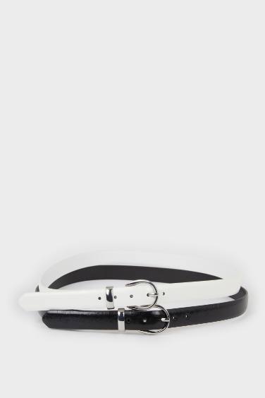 Woman Faux Leather 2 Piece Daily Belt
