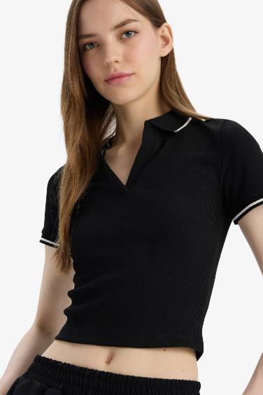 Fitted Polo Collar Corduroy Camisole T-Shirt