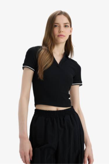 Fitted Polo Neck Ribbed Camisole Basic T-Shirt