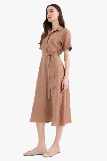 Regular Fit Belted Short Sleeve Maxi Dress