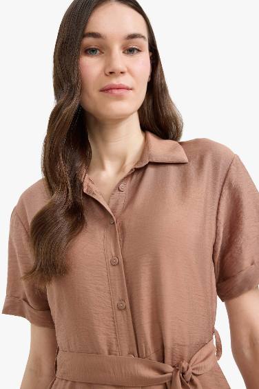 Regular Fit Belted Short Sleeve Maxi Dress