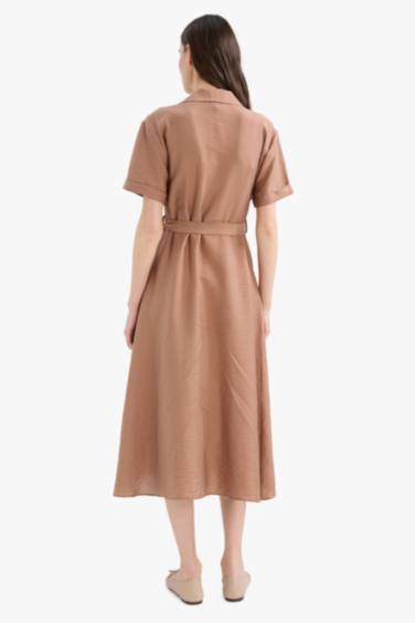 Regular Fit Belted Short Sleeve Maxi Dress