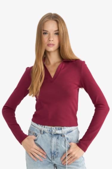 تيشيرت كم طويل بيزك مخصر بياقة بولو