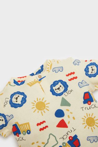 Baby Boy Lion Printed Waffle T-Shirt Shorts Bottom 2 Piece Set
