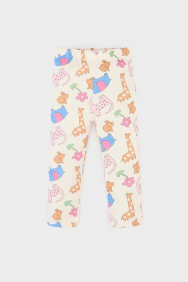 Baby Girl Regular Fit Animal Patterned Ribbed Trousers