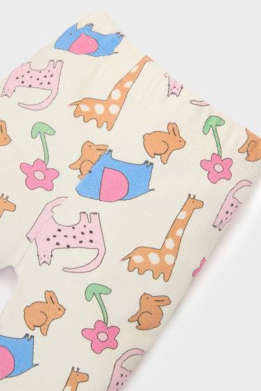 Baby Girl Regular Fit Animal Patterned Ribbed Trousers