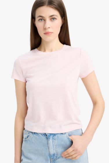 Fitted Crew Neck Basic Short Sleeve T-Shirt