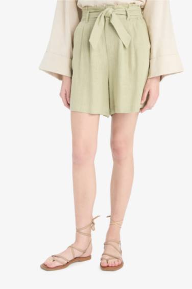 Шорты Из Смеси Льна с Высокой Талией