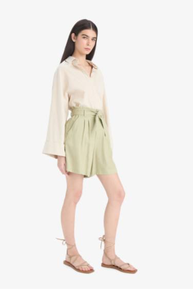 Шорты Из Смеси Льна с Высокой Талией