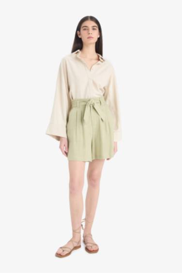 Шорты Из Смеси Льна с Высокой Талией