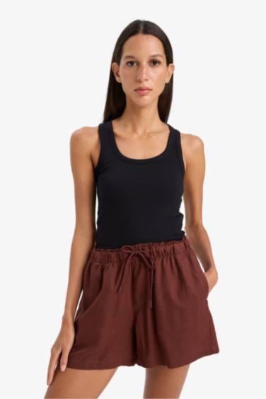 Linen Blended High Waist Shorts