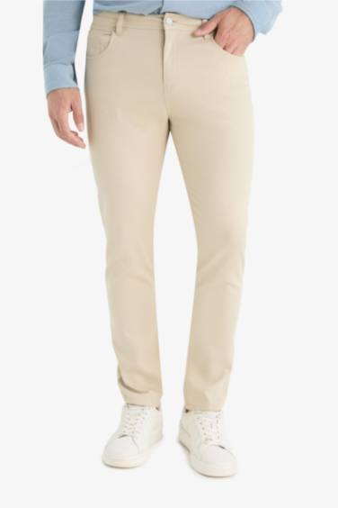 Slim Fit Dar Kesim Dar Paça Cepli Dokulu Pantolon